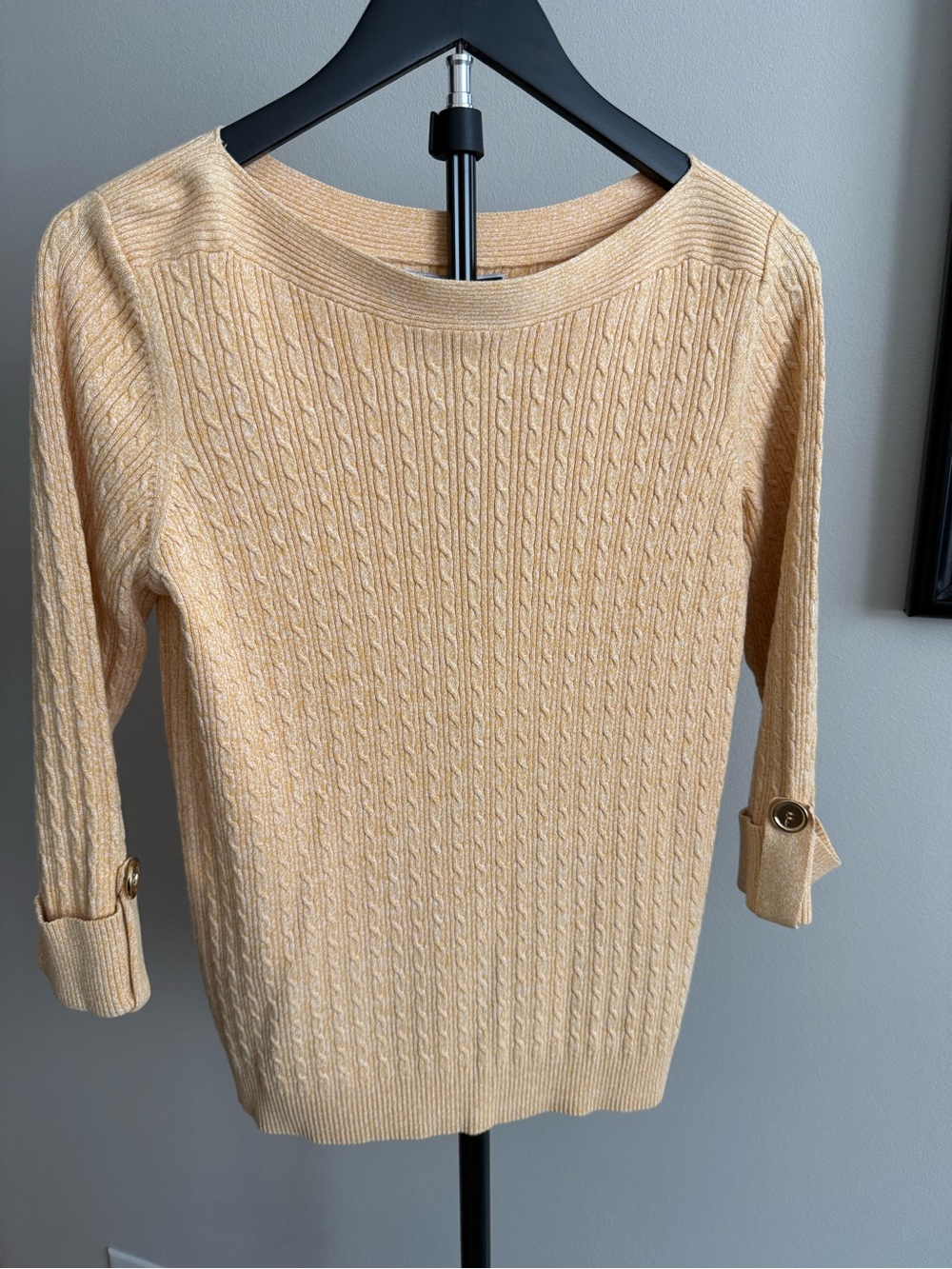 Karen Scott Yellow Gold Cable-Knit Scoop Neck Sweater
